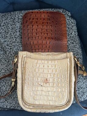 Croc-Embossed Crossbody Bag in Cream and Brown